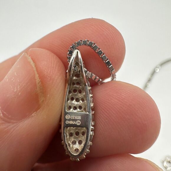 SALE! Dainty CZ drop shaped sterling silver pendant on a 20" box chain necklace! - Picture 14 of 16